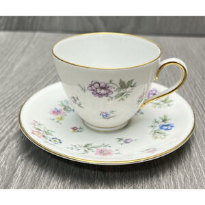 Franconia Fleurettes Selb Bavaria Tea Cup & Saucer Set Colorful Floral Gold Trim